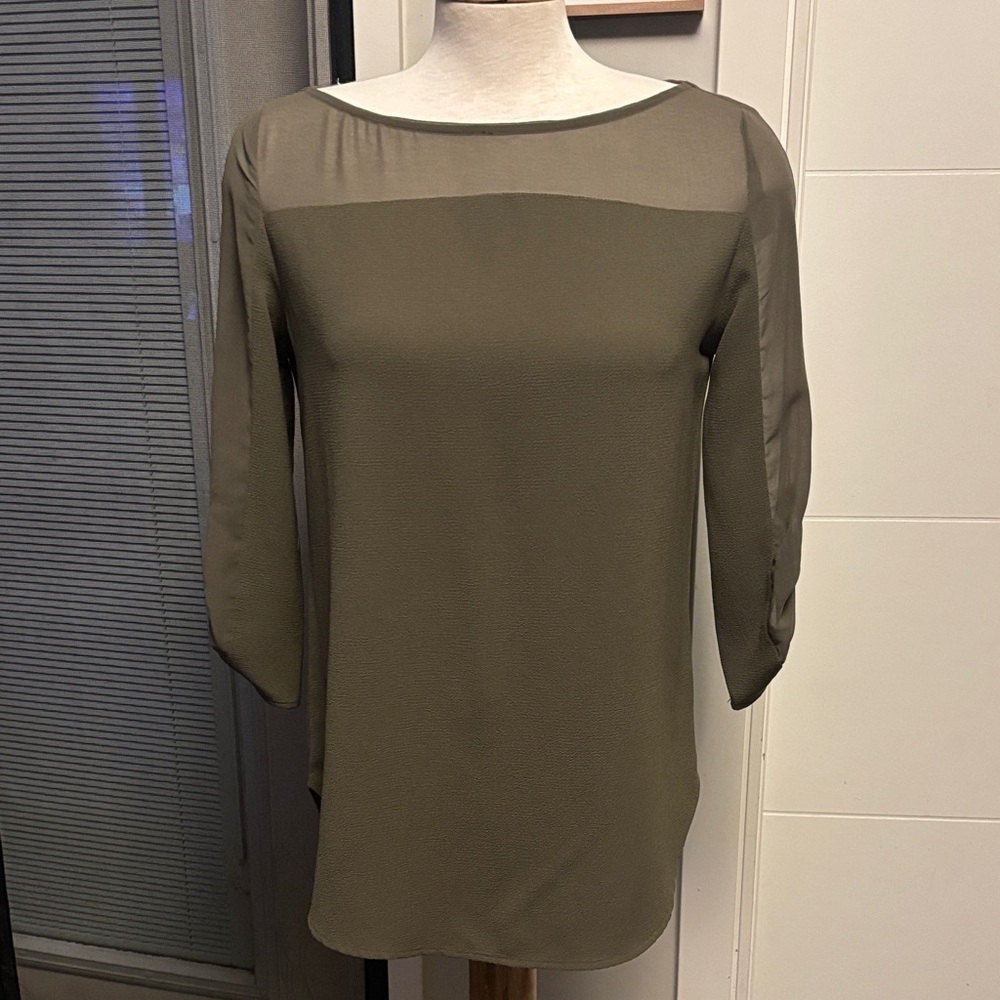 Dynamite Olive Green Sheer Blouse